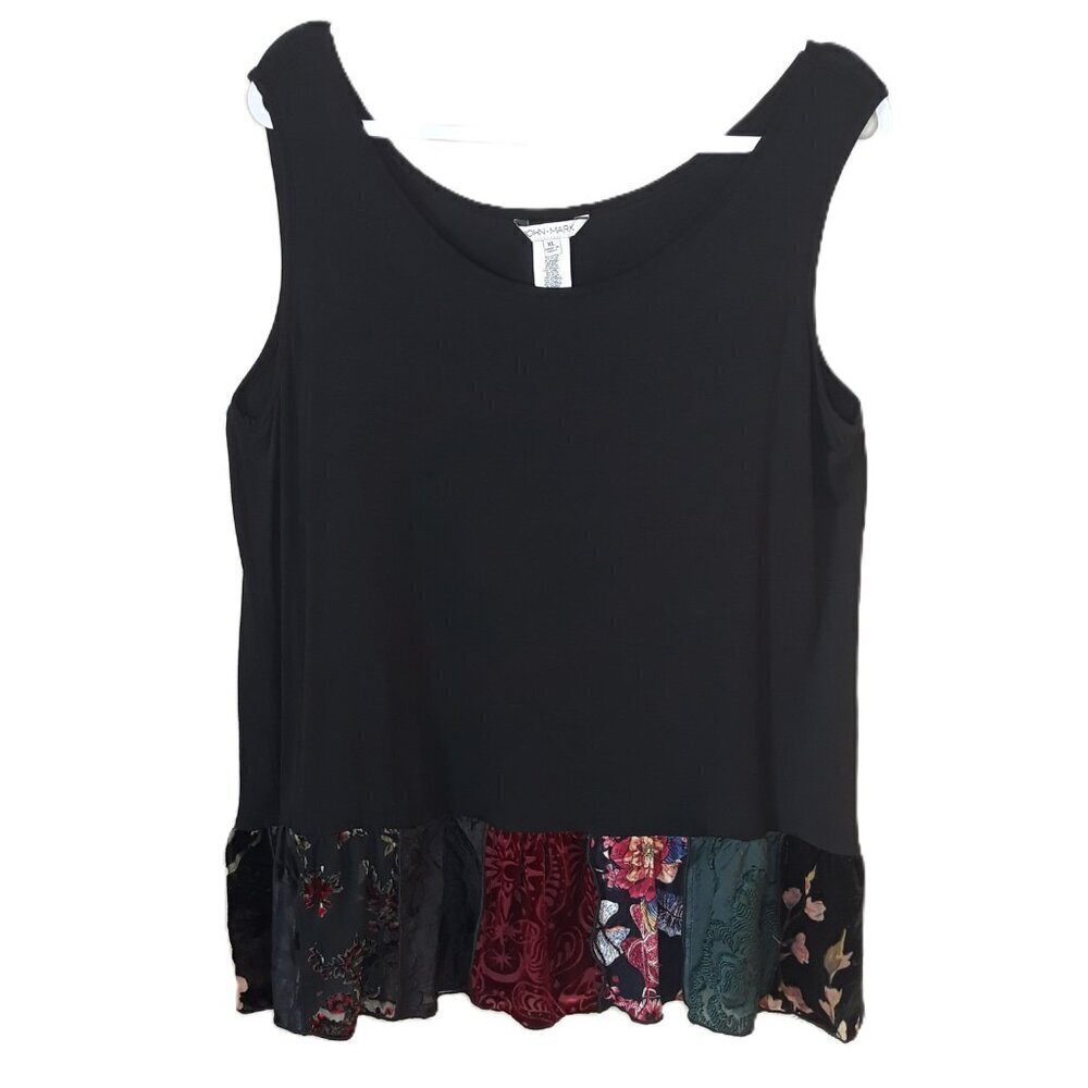 John Mark Sheer Mix Media Velvet Trim Tank Top XL Lagenlook Dark Romantic Fall